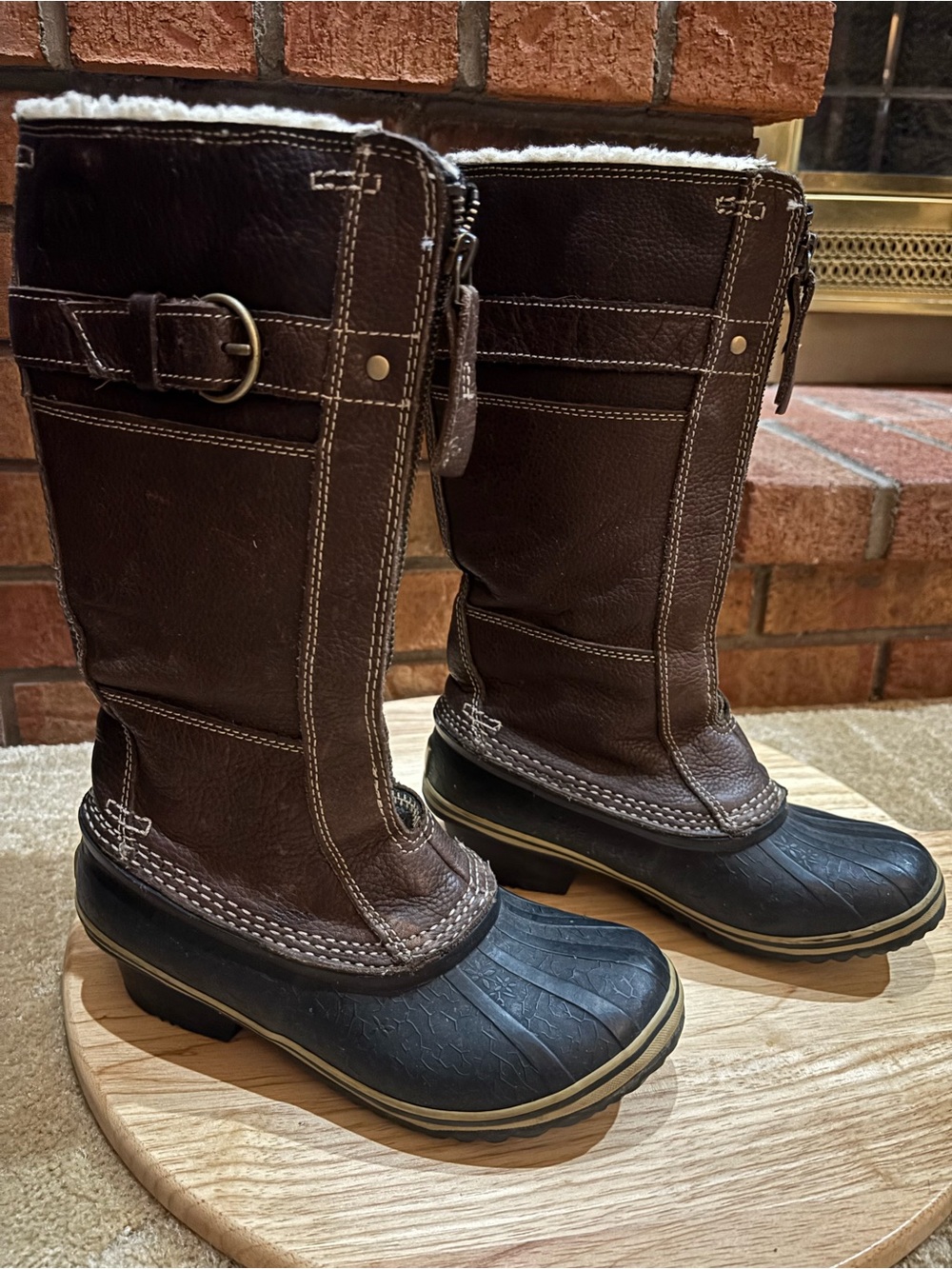 Sorel Winter Fancy Insulated Leather Tall Duck Zip-Up Boots Size 5 Waterproof